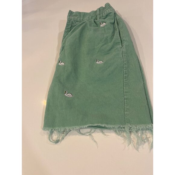 Lazy Oaf Swamy Song Green Corduroy Swan Embroidered Frayed Hem Shorts 34 - Picture 9 of 9